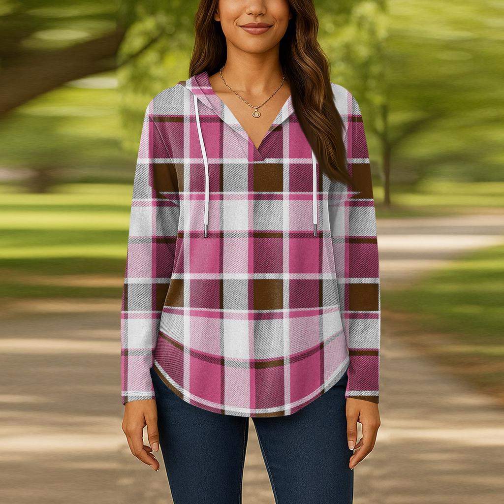 Женские модные толстовки с капюшоном V-образным вырезом с длинным рукавом и цветочным принтом на шнурке, повседневные свободные пуловеры