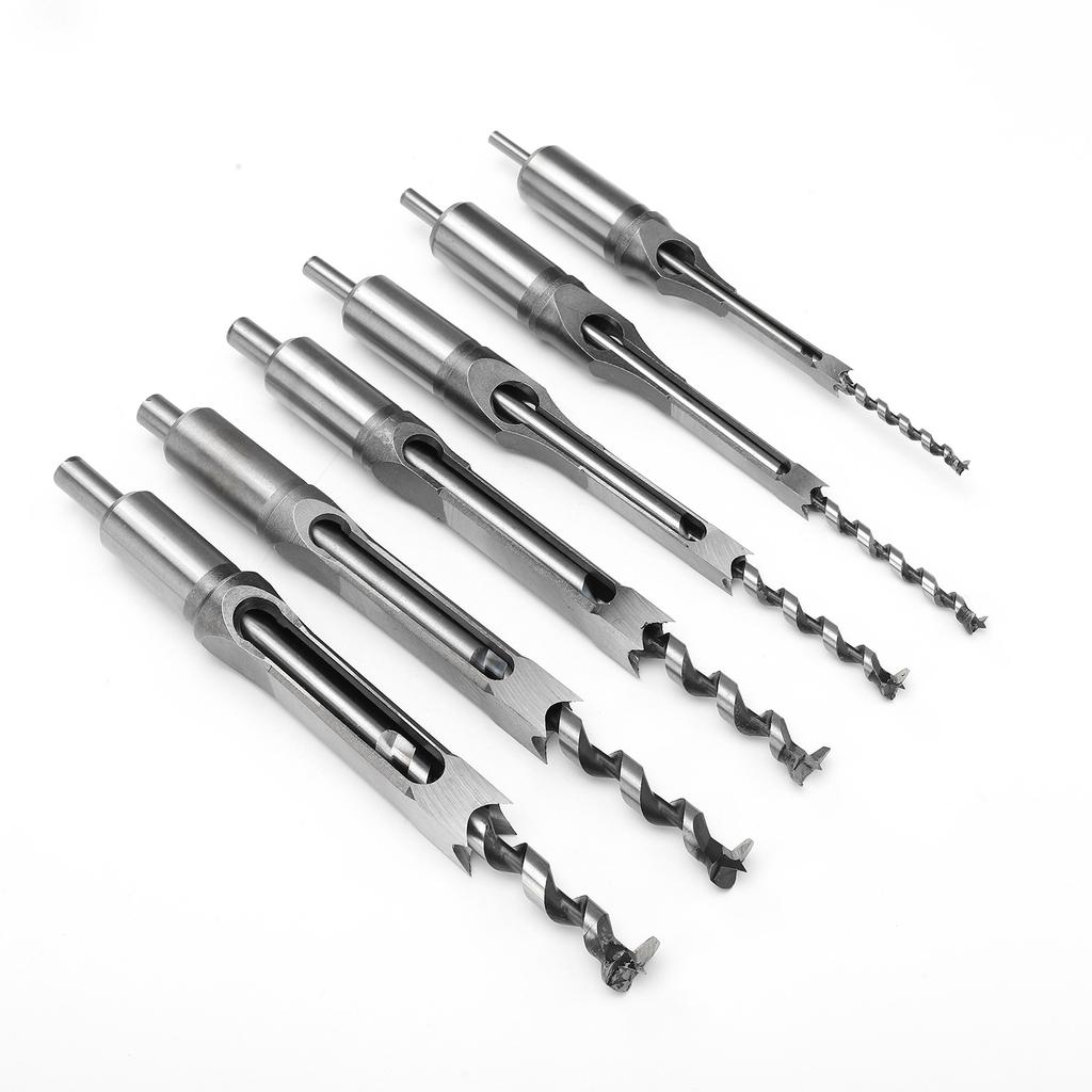 6Pcs SquaRe Hole Saw Auger Drill Bit Mortising Chisel Woodworking Tool