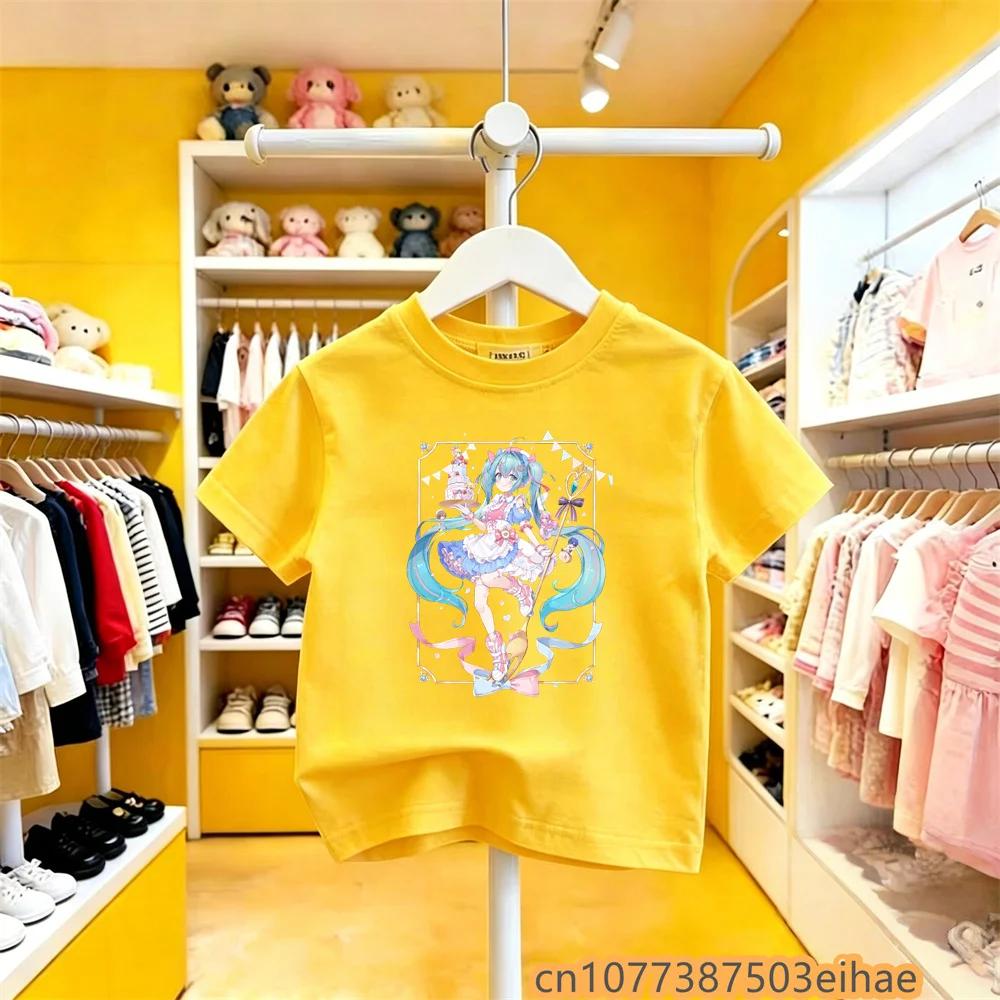 Hatsune Miku Cobranded Solid Base Pure Cotton Short Sleeve Vivid Anime Printed Casual Unisex New Arrival Summer Clothing