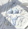 TS JYL-BK023 Трехточечный бикини с принтом вишни, на завязках, облегающий купальник для пляжа