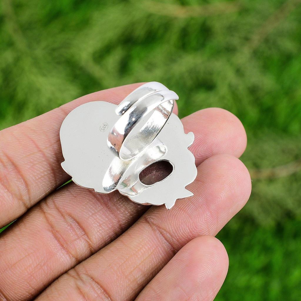 Mothers day Deal 925 Silver Rhodonite Gemstone Anniversary Bezel Statement Ring