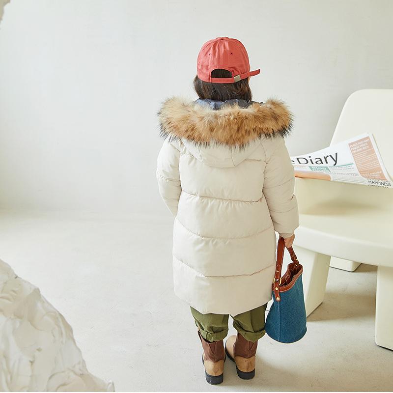 Детский пуховик с большим меховым воротником, хлопковое пальто для мальчиков, плотная зимняя одежда средней длины для девочек, повседневная куртка