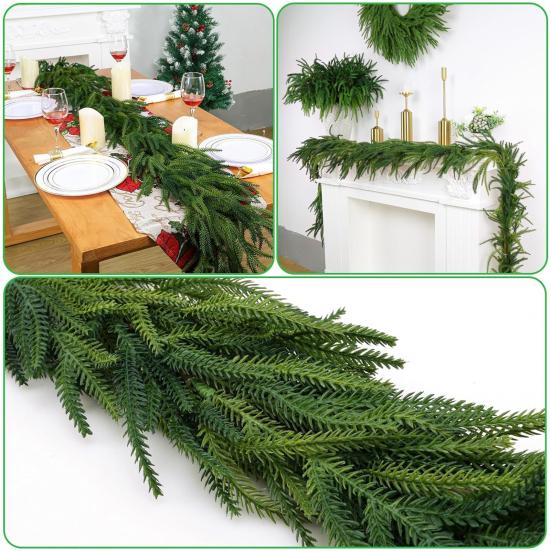 Рождественская гирлянда из норфолкской сосны с эффектом реального прикосновения, зимняя искусственная зеленая гирлянда для каминной полки, камина, стола, лестницы, для внутреннего и наружного декора
