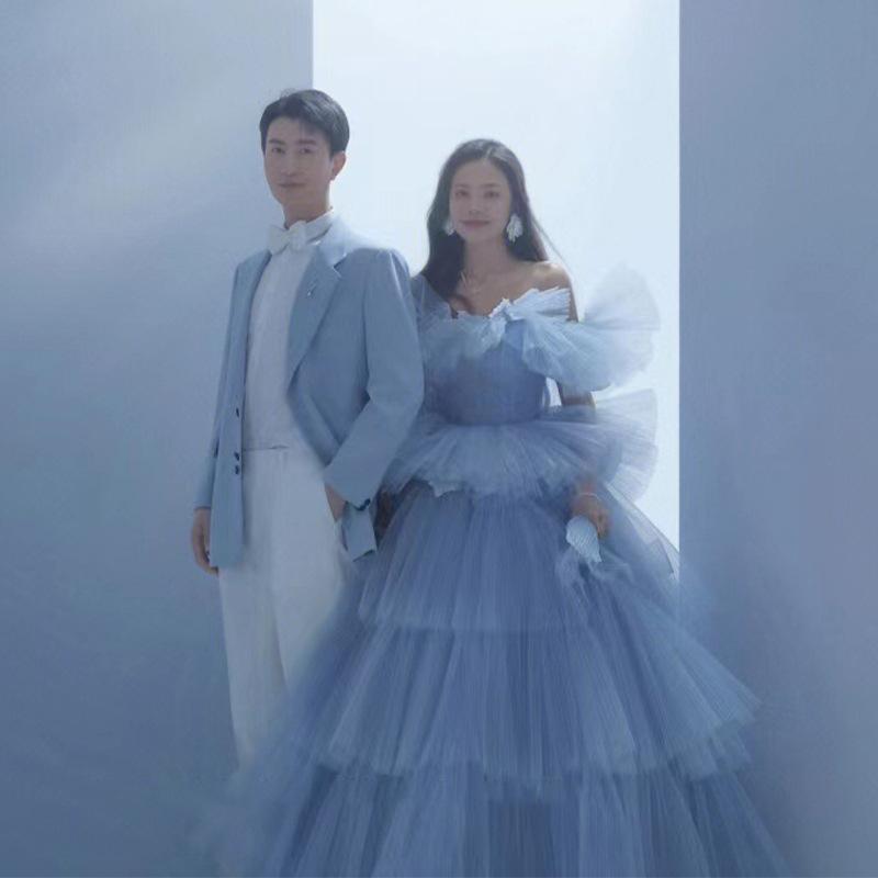 Платье свадебное с открытыми плечами 2025 новая одежда свадебное платье для пары цветная пряжа Мори вечернее платье