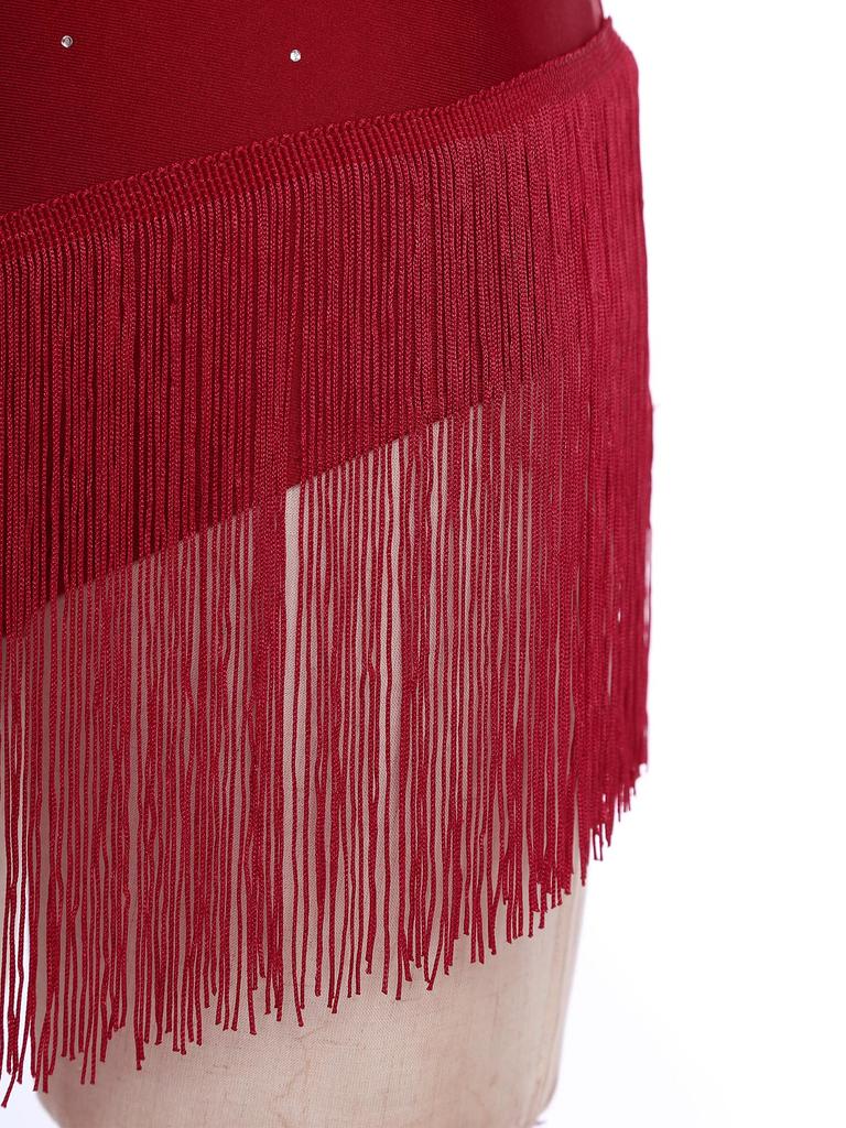 Женский латиноамериканский купальник с блестящими стразами, бахромой, сетчатыми вставками, с вырезом на спине, боди для выступлений