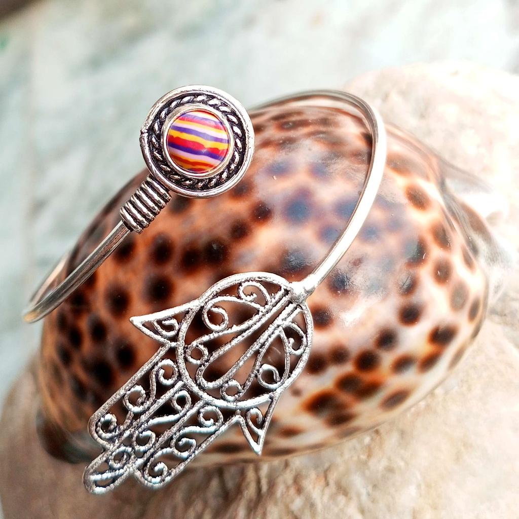 Rainbow Calsilica Gemstone 925 Sterling Silver Plated Designer Cuff Bangle Jewelry NST-J2H8987