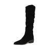 Fashion 2024 New Leather Women Round Toe Platform Knee High Boots Knight Boots Female Autumn and Winter Chunky High Heels Boots Winter