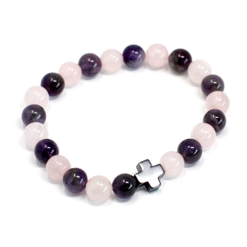Couple Bracelets Set of 2 Amethyst Rose Quartz