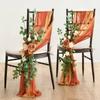 3Pcs Set Chair Covers Ribbon Artificial Flowers Party Aisle Chair Decor Chair Bench Pew Flowers
