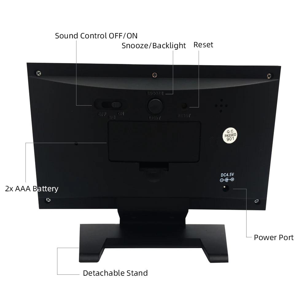 Голосовое управление Подсветка Цифровые погодные часы Дата Неделя Температура Влажность Прогноз погоды 12/24H Электронные часы