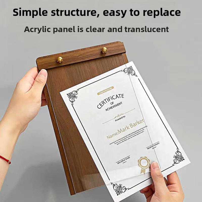 1 шт. Прозрачная панель Доска для отображения цены Основа из орехового дерева Ресторан Палатка Держатель для вывесок Вывески с металлической отделкой Ужин A4 A5 A6
