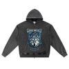 DTG Print Knitted Denim Zip-Up Hoodie Direwolf Brother Print Zipper Hoodies