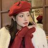 Red Bow Beret Female Autumn And Winter Retro Versatile Temperament Painter Hat Showing Face Small Octagonal Hat