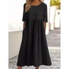 Spring and Summer Round Neck Casual Loose Solid Color Dress