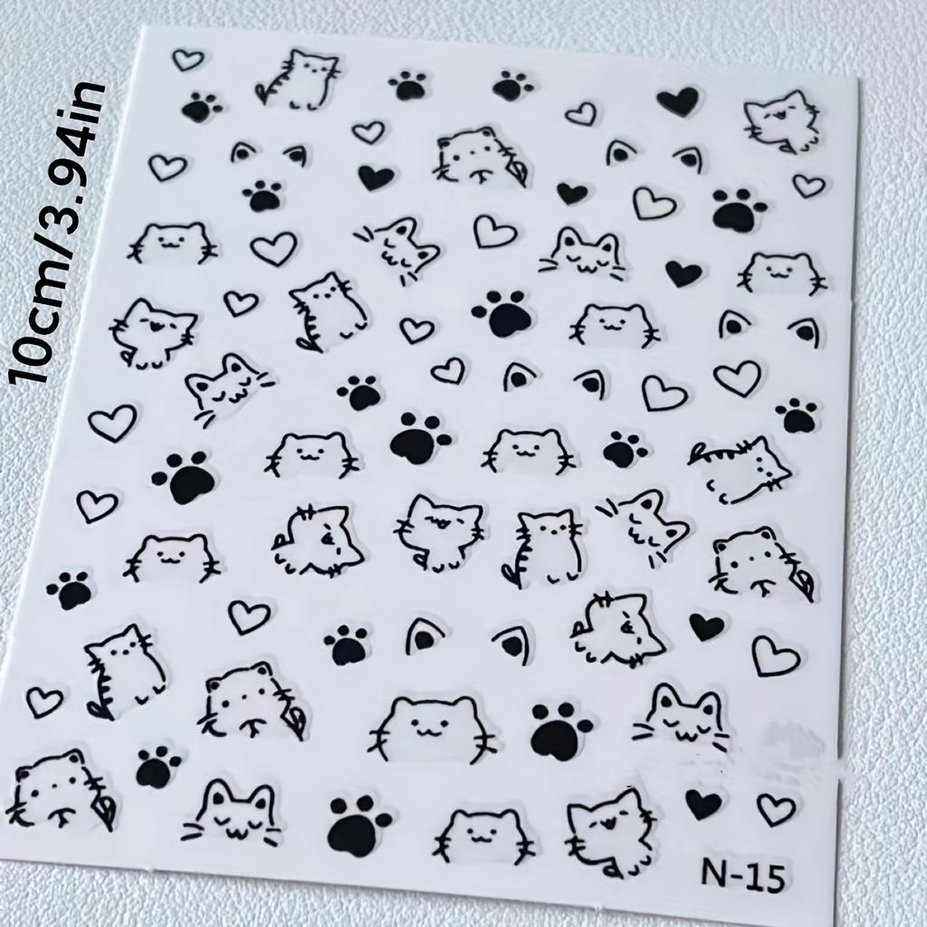 Cat Nail Stickers - Cute Cartoon Cat Paw & Heart Designs, Self-Adhesive Plastic Nail Art Decals for Hands & Feet, Y2K Kawaii Anime Style Semi