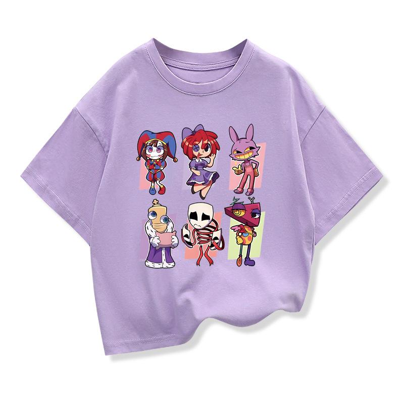 Детская одежда, футболки, летняя футболка с короткими рукавами и принтом «Удивительный цифровой цирк», детские свободные футболки, топы с круглым вырезом