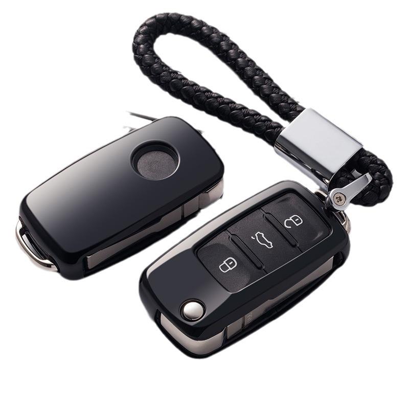 Volkswagen Folding TPU Key Case with Electroplated Soft Rubber Protective Shell for Lavida and Lamando Models