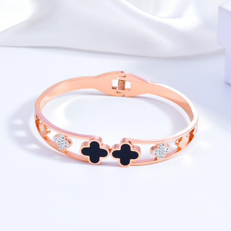 Модный браслет из розового золота с клевером из нержавеющей стали с золотым покрытием и бриллиантовой инкрустацией, не выцветающий женский браслет