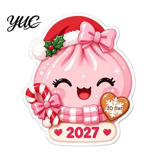 Holiday Atmosphere Decorations 2027 Christmas Bun Ornament, 2D Flat Acrylic Steamed Pendant Reusable Festival Ornaments with Hanging String