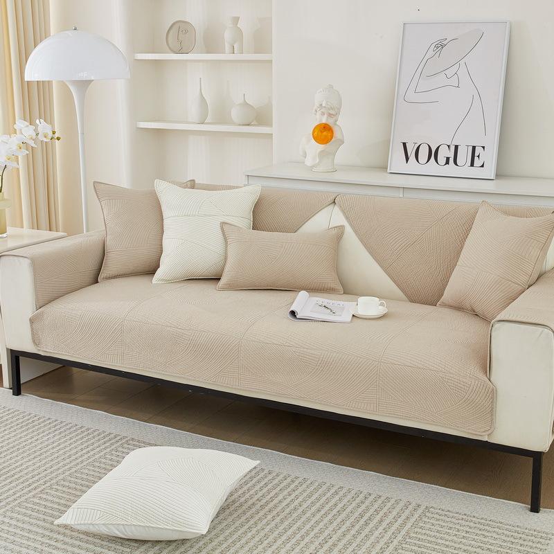 All-Cotton Sofa Cushion Four Seasons Universal Non-Slip High-Grade Leather Sofa Cover Cover Towel Non-Slip Cushion Solid Color Cream Summer Wind