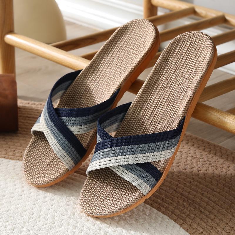 Four Seasons Linen Slippers, Home Couple Indoor Soft Bottom Slippers, Couple Wooden Floor Cotton and Linen Home Sandals