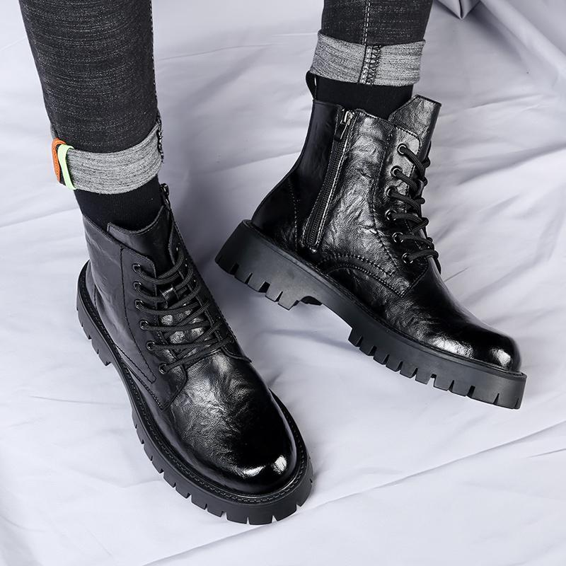 Новые мужские повседневные ботинки из коровьей кожи коричневого цвета с круглым носком в британском стиле на платформе с толстой подошвой, противоскользящие, удобные для ношения