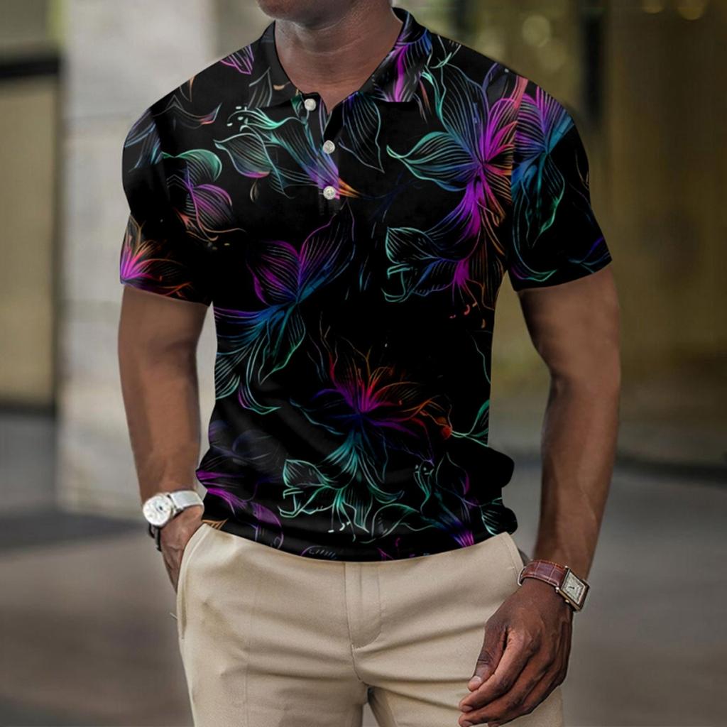 Men's Summer Hawaii Printed Golf Shirt Botton Short Sleeve Top Men's Casual Fashion Shirt