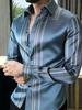 Men's Slim Fit Long Sleeve Wavy Pattern Dress Shirt, Ideal for Formal Occasions