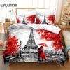France Eiffel Tower Duvet Cover Romantic Couple Comforter Cover Microfiber France Paris Cityscape Bedding Set for Adults Decor