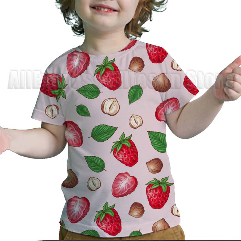 Toddler 3D Funny Fruits Printed T Shirts Baby Boys Girls Kids Tee Tops Summer Children Avocado Strawberry Lemon Apple T-shirts