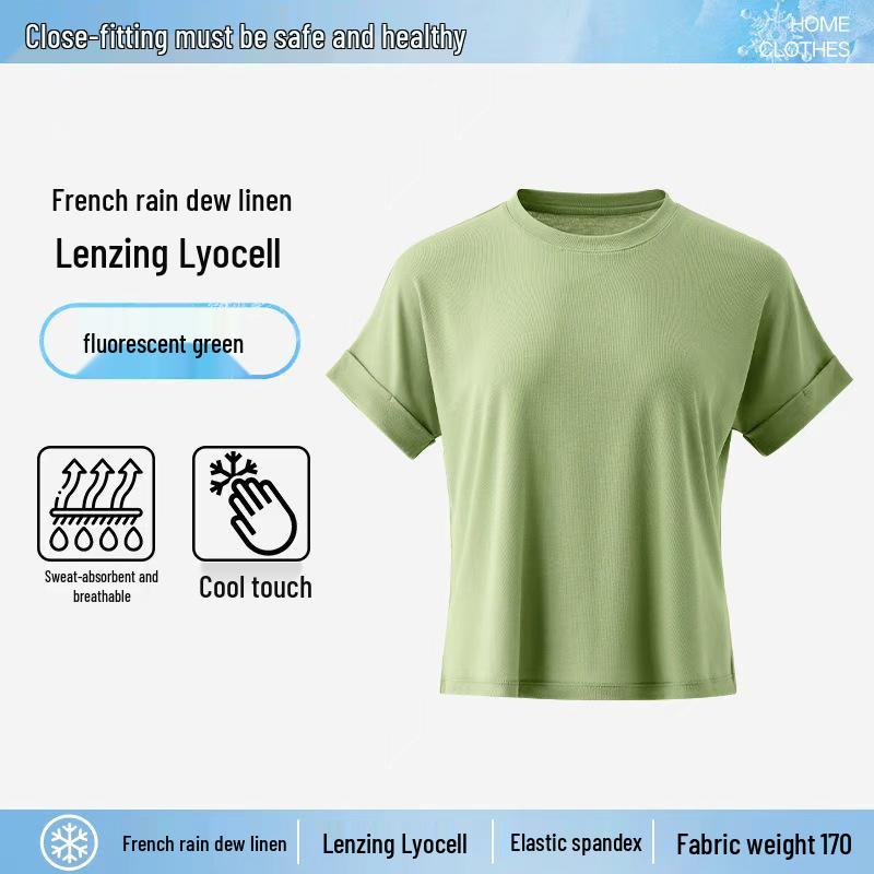 Женская футболка из лиоцелла и льна Tencel с рукавами «летучая мышь» из ледяного шелка для лета