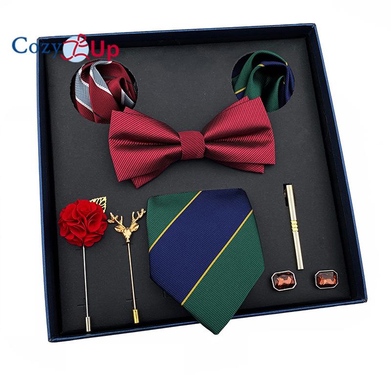 7 шт. классический мужской галстук в полоску с узором пейсли для мужчин, нагрудный квадратный галстук-бабочка, брошь-манжета, подарочная коробка на день отца