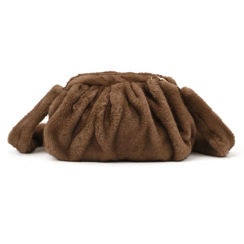 Korean Pleated Cloud Plush Shoulder Bag Soft Faux Fur Crossbody Bag Autumn And Winter Trend Handbags For Women Gifts