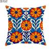 1pc 2D Flat Throw Pillow Covers Spring Summer Autumn Floral Pattern Mexican Style Orange Blue White Soft Velvet Washable Pattern Pillow Covers for Liv