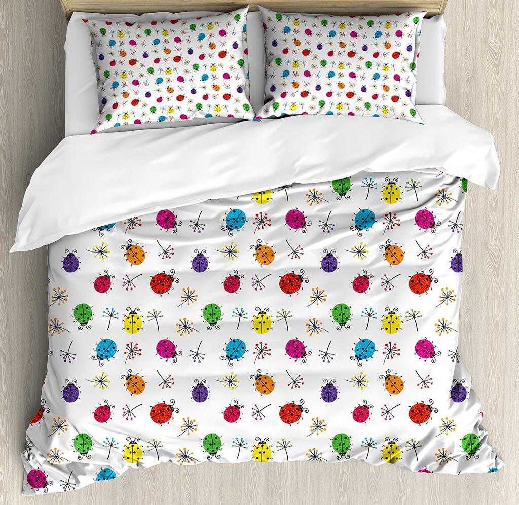 3pcs Bedding Set Dandelion Ladybug White Home Textile Duvet Cover Pillow Case Boy Kid Teen Girl Bedding Covers Set
