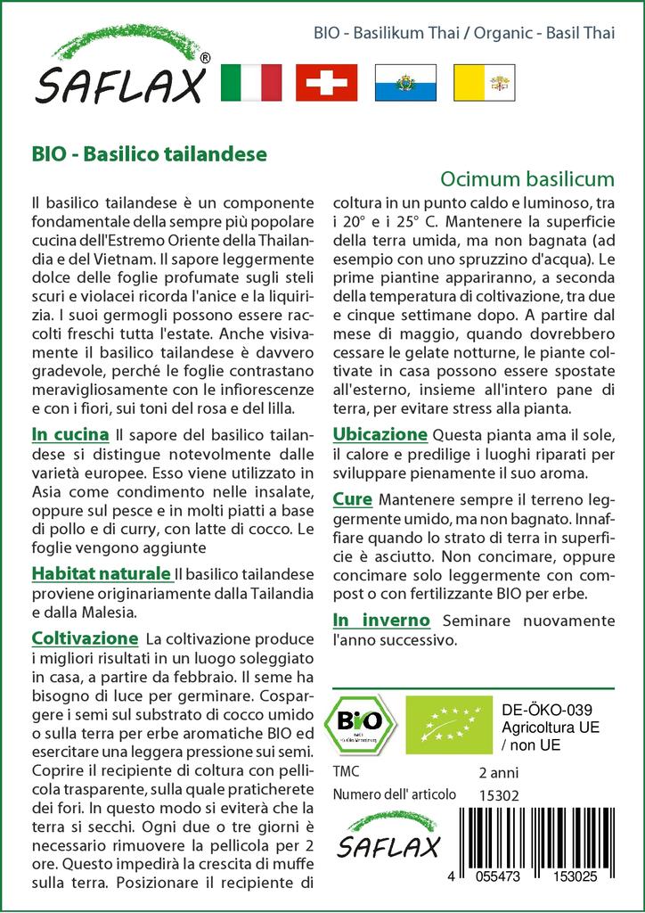SAFLAX Garden in the Bag - Органический - Базилик тайский - 250 семян - С субстратом в подходящем стоячем пакете - Ocimum basilicum