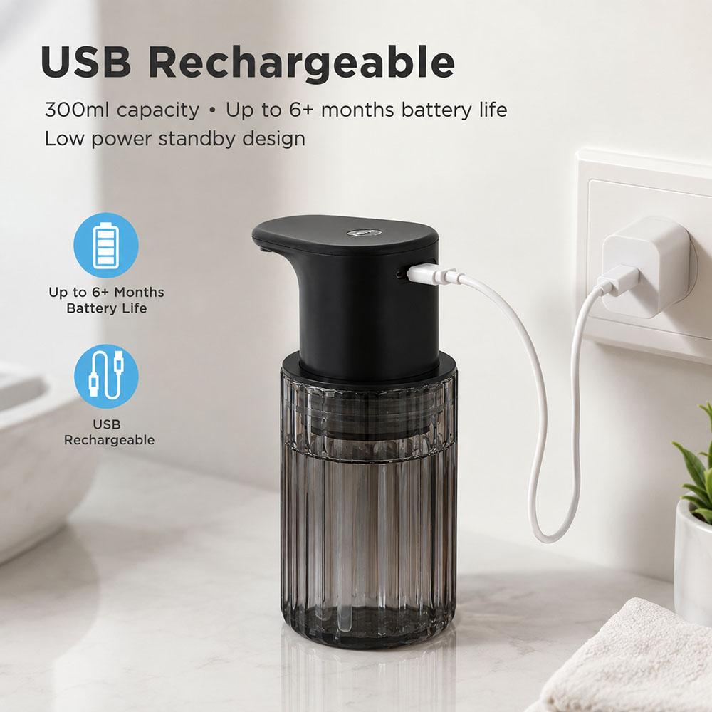 300ml Touchless Automatic Soap Dispenser USB Rechargeable Motion Sensor Liquid Hand Soap Pump for Kitchen Bathroom High Capacity