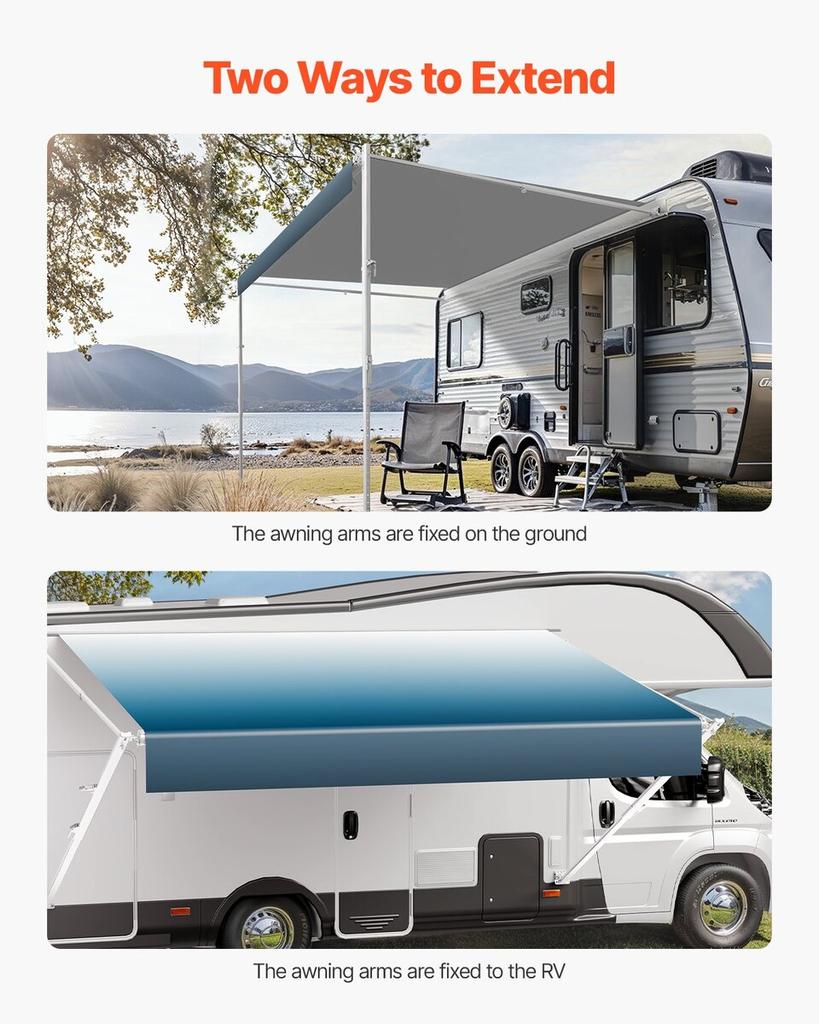 15' RV Replacement Awning Manual Trailer Awning for Most DC12V RVs
