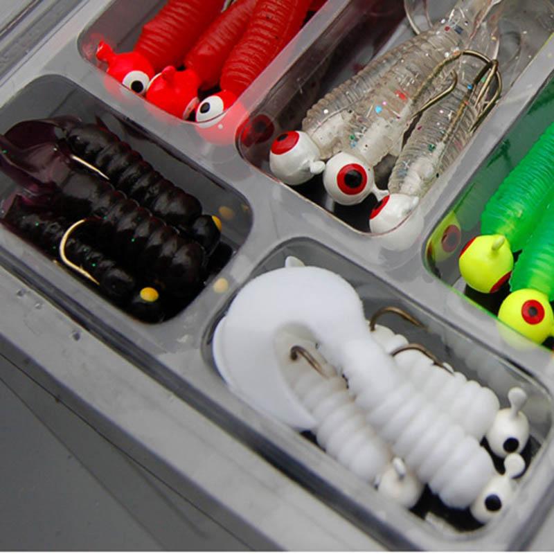 21Pcs/Set Mini Soft Fishing Lure Jig Head Hook Grub Worm Silicone Fish Baits Shrimp Bait Artificial Swimbait Sea Fishing Tackle