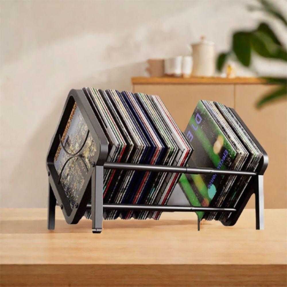 Black Vinyl Record Holder Carbon Steel Single Tier Record Holder Durable CD Record Display Studio