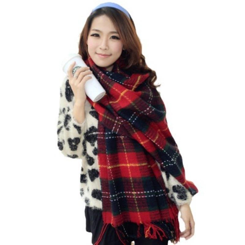 Plaid Scarf Women's Autumn and Winter Campus Style New Tassel Warm Jacquard Couple Color Plaid Shawl