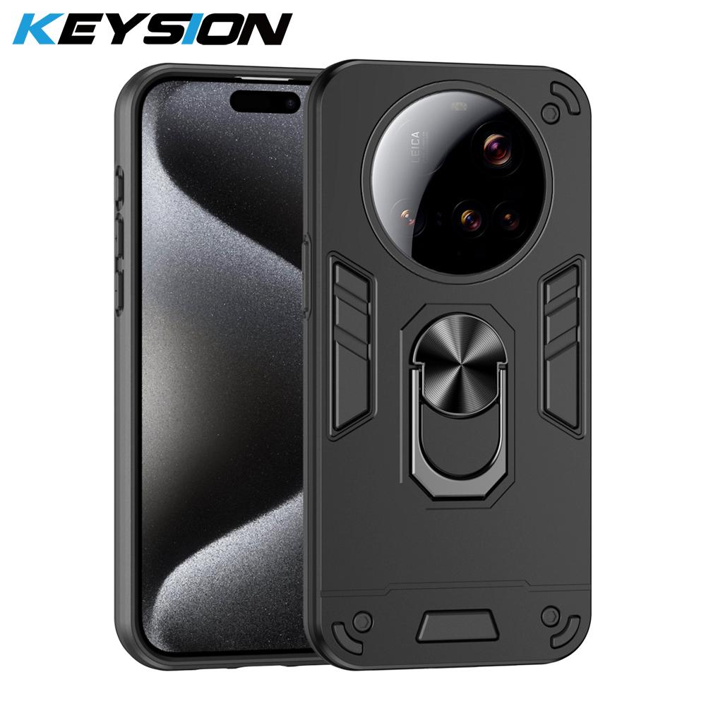 KEYSION Противоударный бронированный чехол для Xiaomi 15 Ultra Soft Silicone + PC Ring Stand Phone Back Cover для Xiaomi 15 Ultra 5G