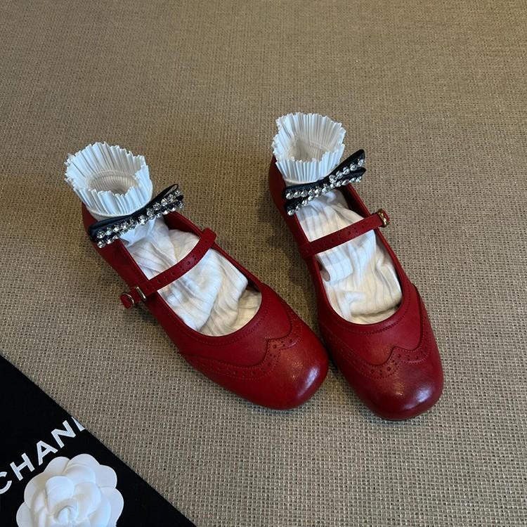 Версия из овчины~ ретро туфли на плоской подошве, туфли Мэри Джейн из натуральной кожи с квадратным носком и неглубоким вырезом, красные маленькие одинарные с ремешком