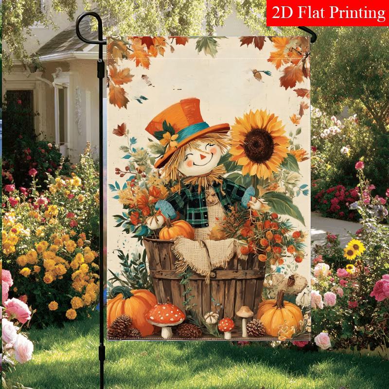 2D Flat, 2D Flat Happy Autumn Pumpkin Scarecrow Welcome Thanksgiving Garden Flag_4-28x40 Inch Outdoor Garden Flag Double-sided Home Decoration Courtya
