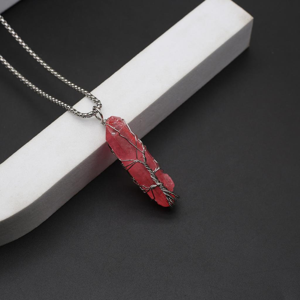 Women Necklace Natural Stone Hexagonal Pyramid Winding Pendant Necklace For Women Birthday Gift Chain 60 CM