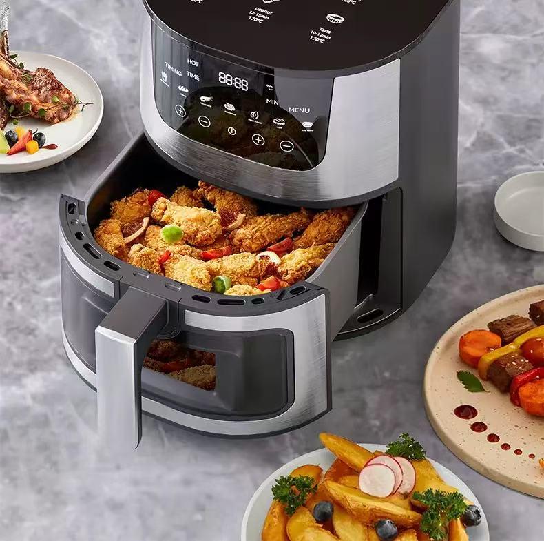 Cross-Border 7L Air Fryer: Oil-Free, Low-Fat, Touchscreen, All-in-One Oven with Visible Window.