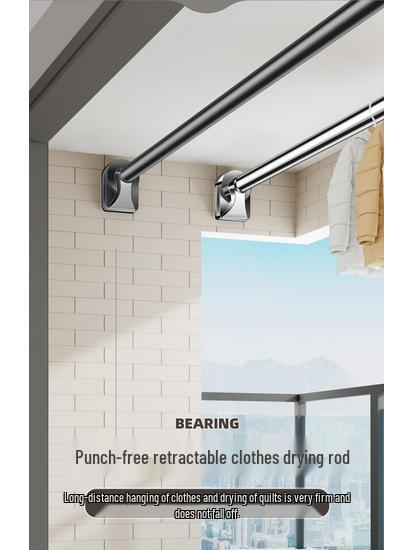 Retractable No-Drill Balcony Clothes Drying Rod, 304 Stainless Steel Hanger for Home Use