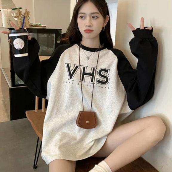 Plus Size Insert Color Splicing Printed Sweatshirt Women Long Sleeve Top