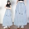 2025 Plus Size Summer Elastic Denim Skirts Women A-Line Fashion Loose Long Skirt High Waist Vintage Maxi