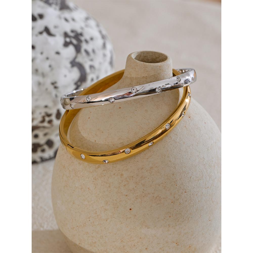 Yhpup Stainless Steel Cubic Zirconia Fashion Bracelet Bangle Gold Silver Color Waterproof High Quality PVD Jewelry for Women
